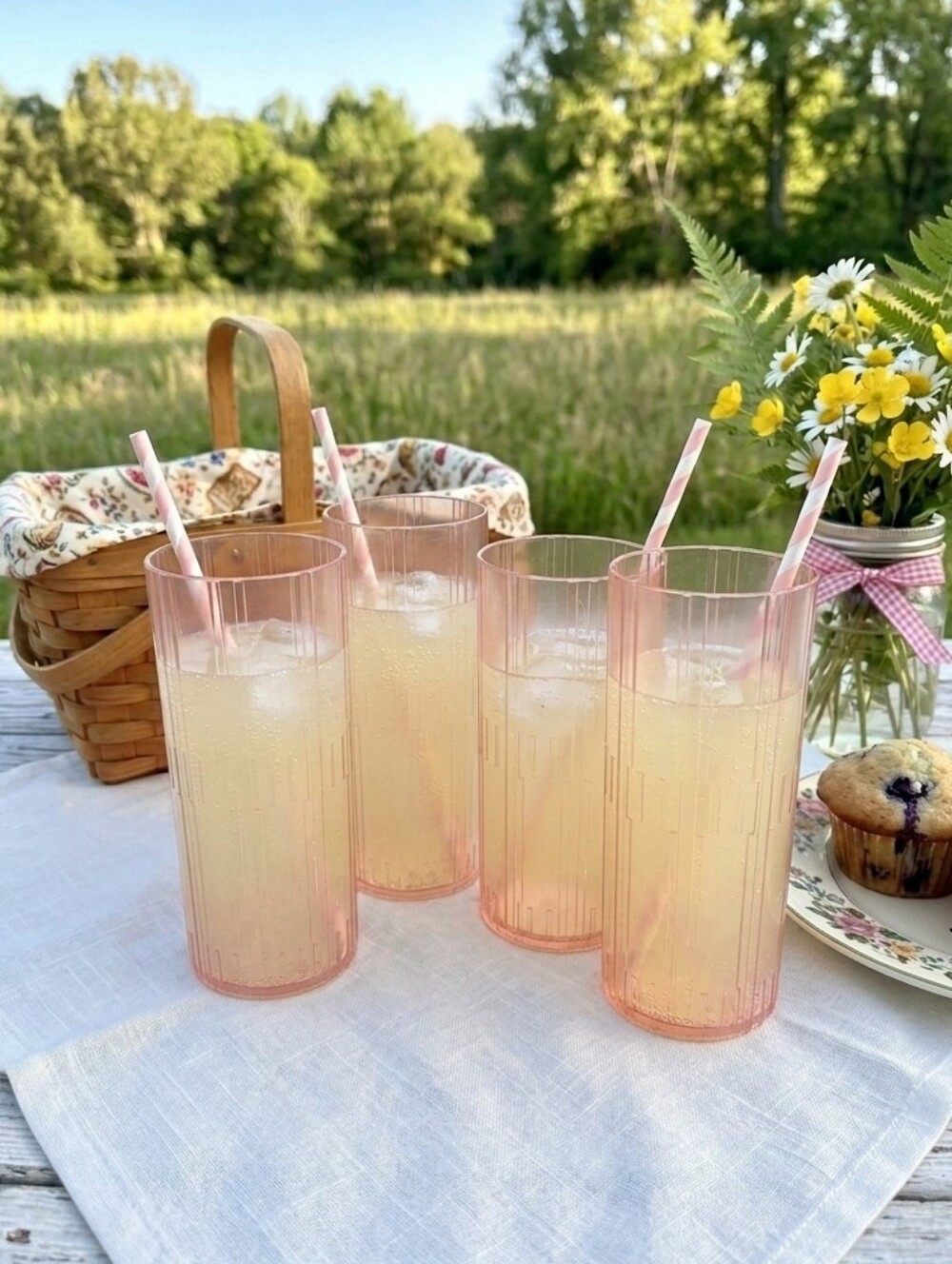 Hearth & Hand With Magnolia Textured Acrylic Tall Fluted Pink Glasses 🩷